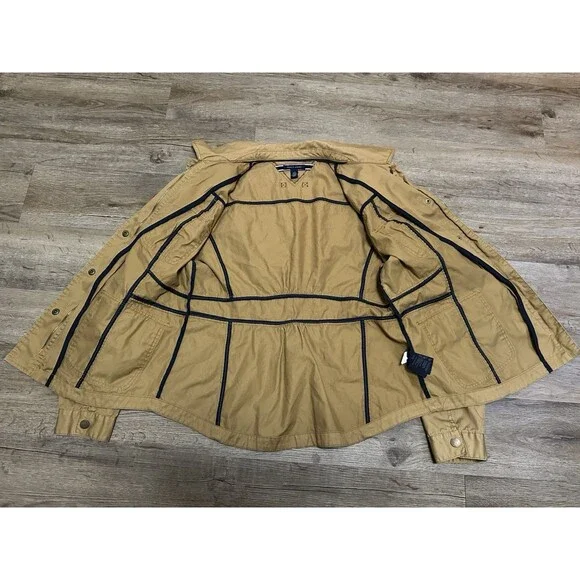 Tommy Hilfiger Mens L Tan Utility Jacket Zip Up Collared w/ Elbow Patches - Picture 6 of 11